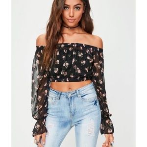 Missguided Mesh Bardot Crop Top
